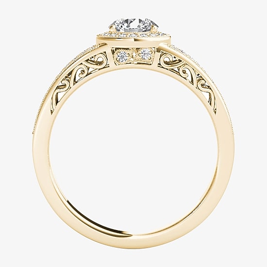 Womens 1 CT. T.W. Natural White Diamond 14K Gold Round Halo Engagement Ring