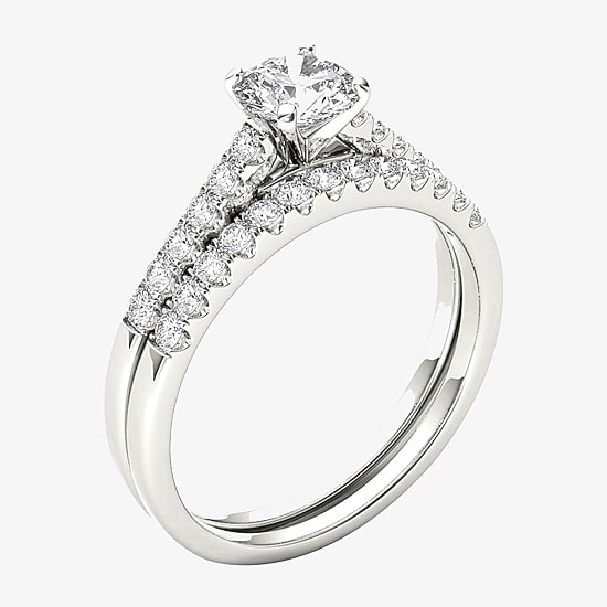 1 CT.T.W. Natural Diamond 10K White Gold Bridal Ring Set