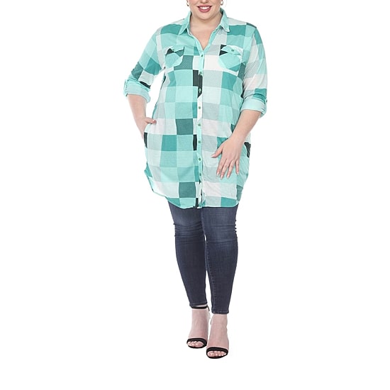 White Mark Womens Plus Roll Tab Long Sleeve Regular Fit Stretch Fabric Button-Down Shirt