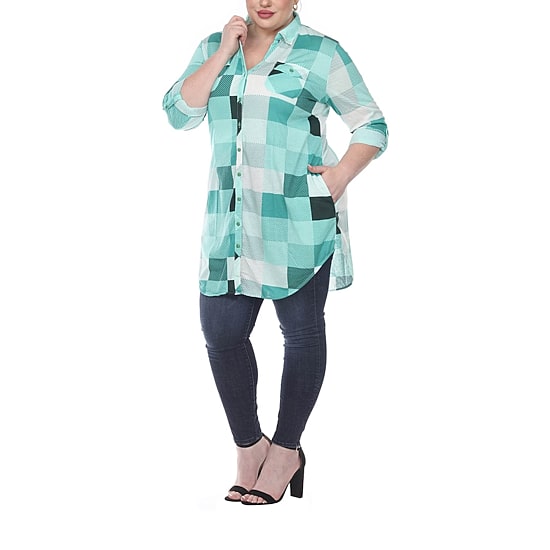White Mark Womens Plus Roll Tab Long Sleeve Regular Fit Stretch Fabric Button-Down Shirt