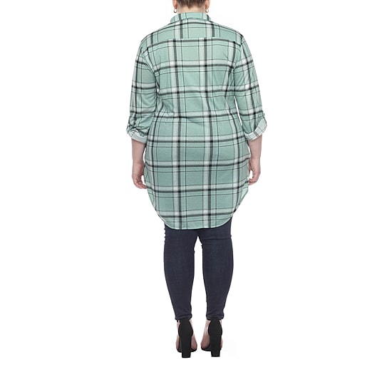 White Mark Womens Plus Roll Tab Long Sleeve Loose Fit Stretch Fabric Button-Down Shirt