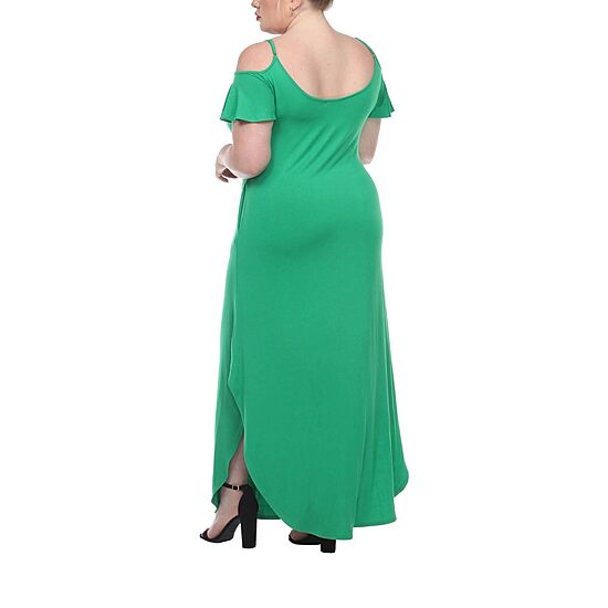 White Mark Womens Plus Scoop Neck Short Sleeve Cold Shoulder Maxi Dress