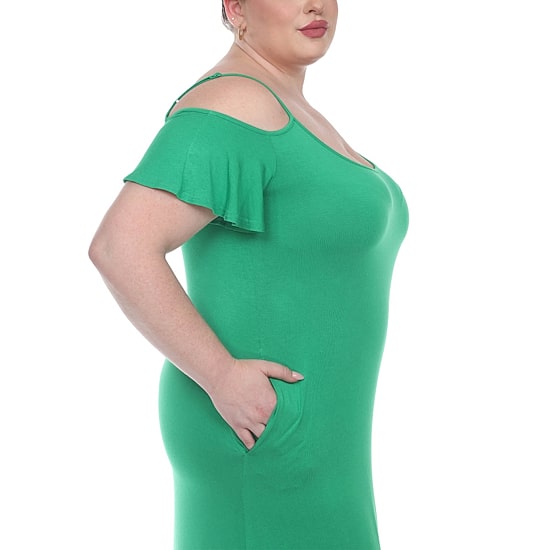 White Mark Womens Plus Scoop Neck Short Sleeve Cold Shoulder Maxi Dress
