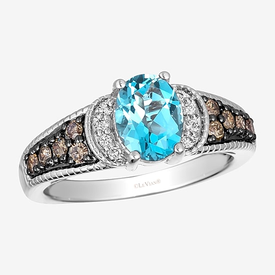 Le Vian® Ring featuring 1 1/4 CT. Blue Topaz 1/4 CT. Chocolate Diamonds® 1/20 CT. Nude Diamonds™ set in 14K Vanilla Gold®