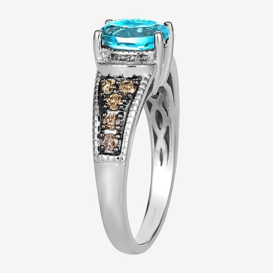 Le Vian® Ring featuring 1 1/4 CT. Blue Topaz 1/4 CT. Chocolate Diamonds® 1/20 CT. Nude Diamonds™ set in 14K Vanilla Gold®