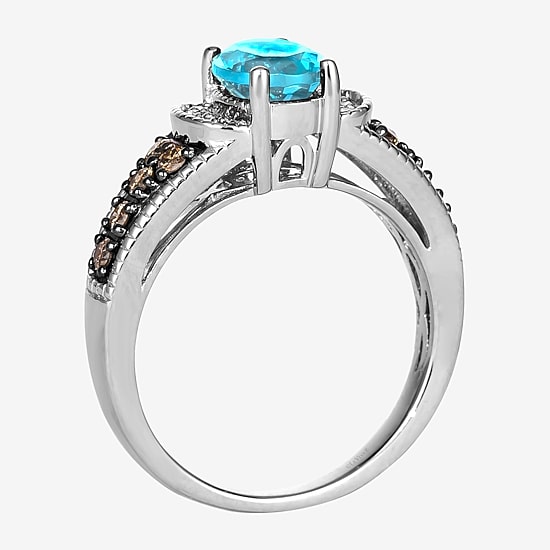 Le Vian® Ring featuring 1 1/4 CT. Blue Topaz 1/4 CT. Chocolate Diamonds® 1/20 CT. Nude Diamonds™ set in 14K Vanilla Gold®
