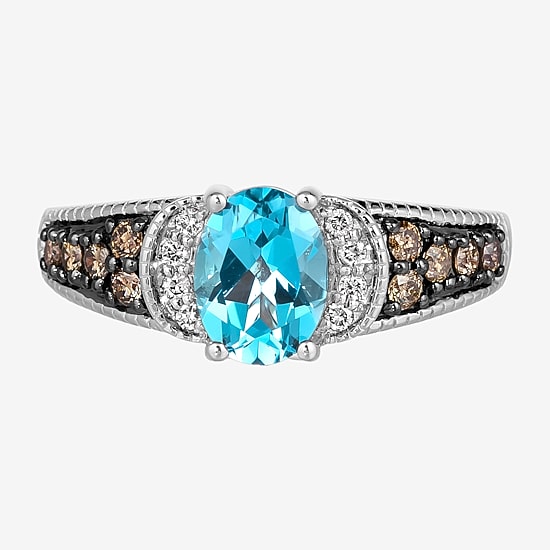 Le Vian® Ring featuring 1 1/4 CT. Blue Topaz 1/4 CT. Chocolate Diamonds® 1/20 CT. Nude Diamonds™ set in 14K Vanilla Gold®