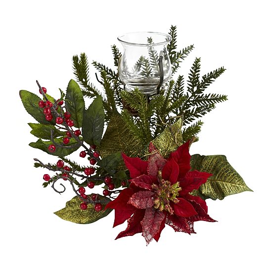Nearly Natural Poinsettia Candelabrum Christmas Tabletop Decor