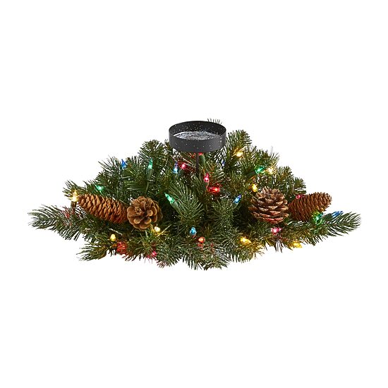 Nearly Natural Flocked & Glittered Pine Candelabrum Lighted Christmas Tabletop Decor