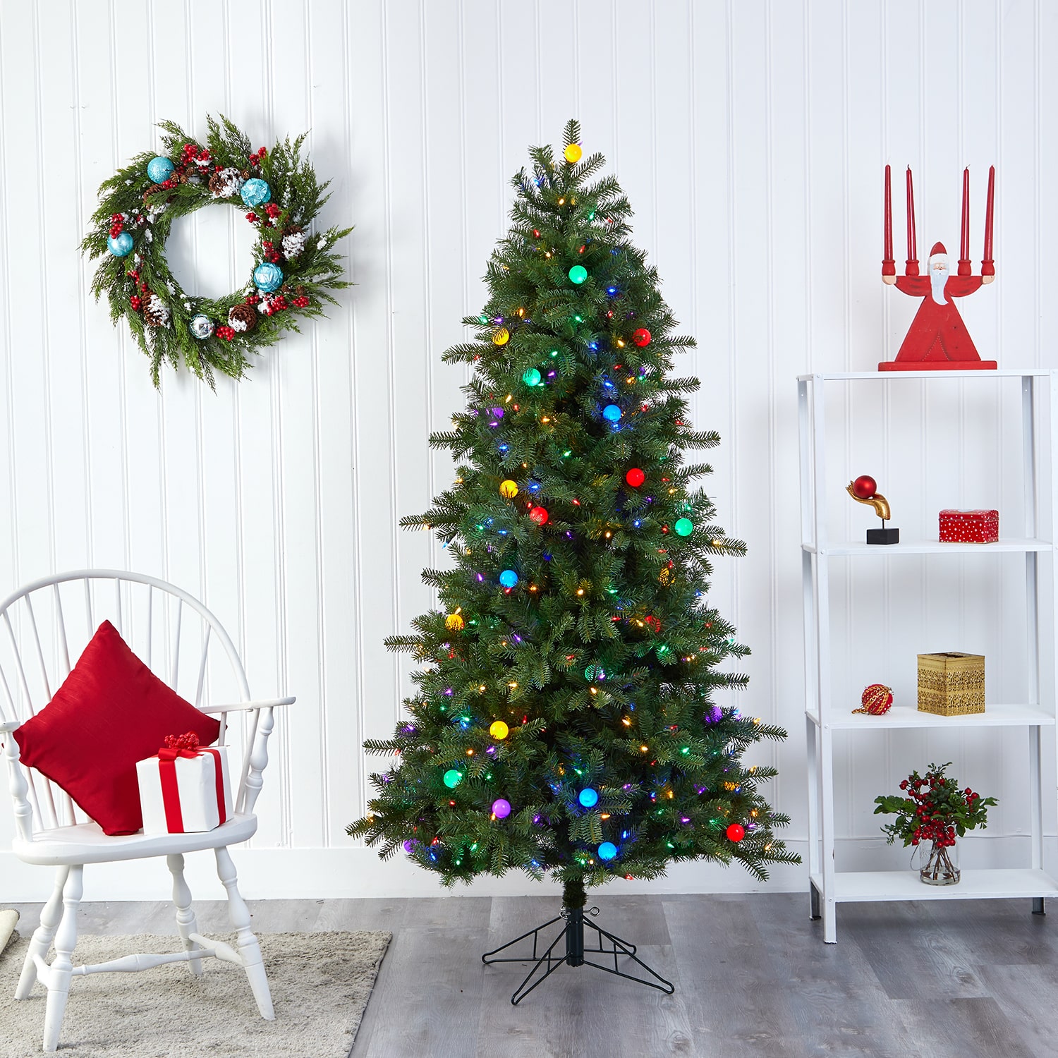 Nearly Natural Montana Mountain Faux 6 1/2 Foot Pre-Lit Fir Christmas Tree