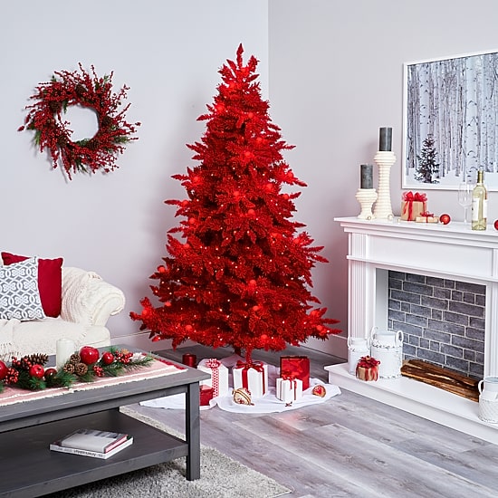 Nearly Natural Flocked Faux 7 Foot Pre-Lit Fir Christmas Tree