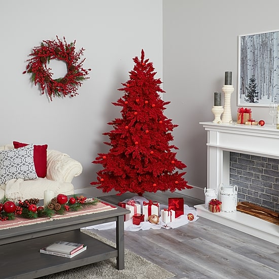 Nearly Natural Flocked Faux 7 Foot Pre-Lit Fir Christmas Tree