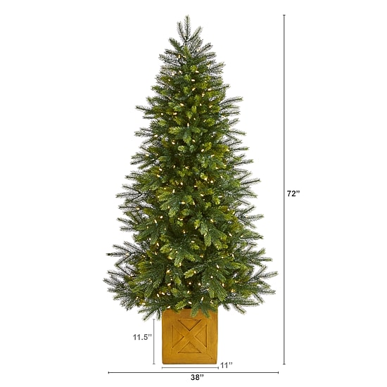 Nearly Natural Faux In Decorative Planter 6 Foot Pre-Lit Fir Christmas Tree