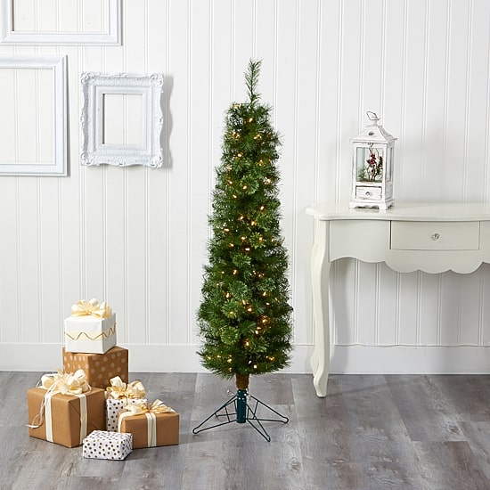 Nearly Natural Pencil Faux 5 Foot Pre-Lit Christmas Tree