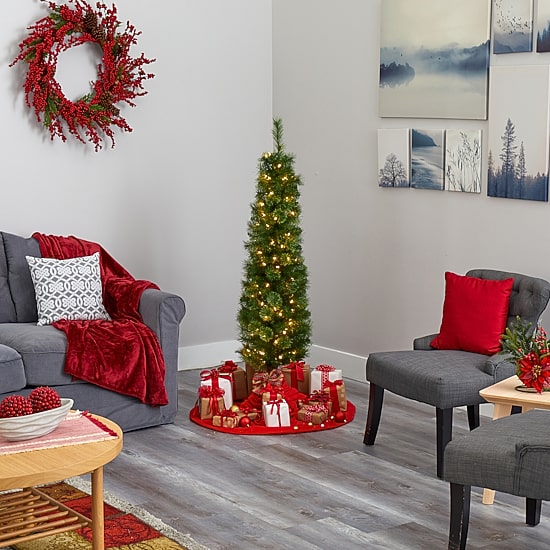Nearly Natural Pencil Faux 5 Foot Pre-Lit Christmas Tree
