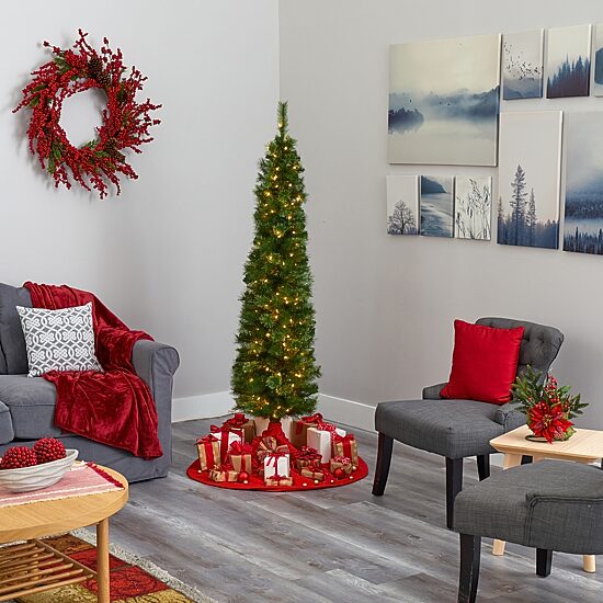 Nearly Natural Pencil Faux 6 Foot Pre-Lit Christmas Tree