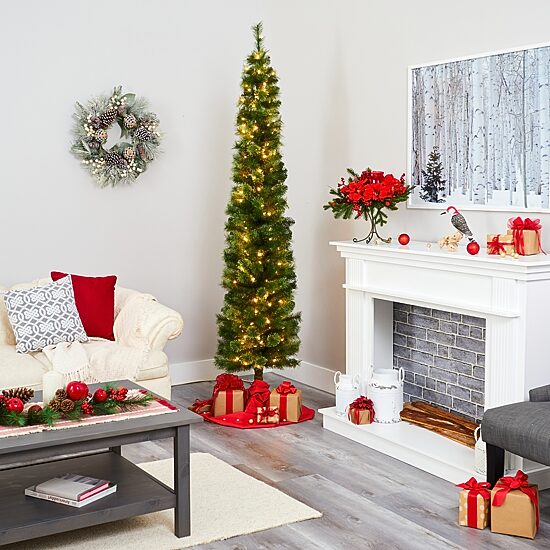 Nearly Natural Pencil Faux 7 Foot Pre-Lit Christmas Tree
