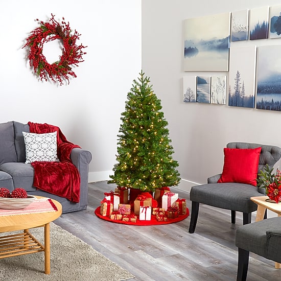 Nearly Natural Faux 5 Foot Pre-Lit Spruce Christmas Tree