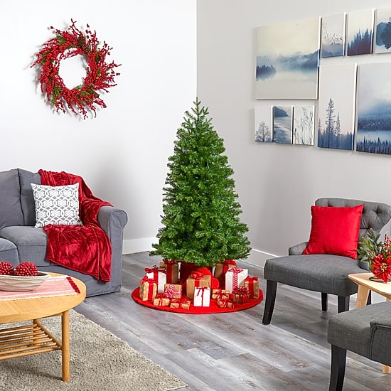 Nearly Natural Faux 5 Foot Pre-Lit Spruce Christmas Tree