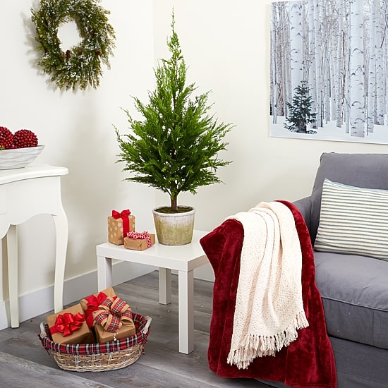 Nearly Natural Faux Planter 3 1/2 Foot Cedar Christmas Tree