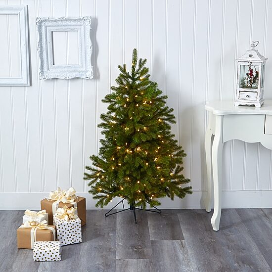 Nearly Natural Flat Back Faux 4 Foot Pre-Lit Spruce Christmas Tree