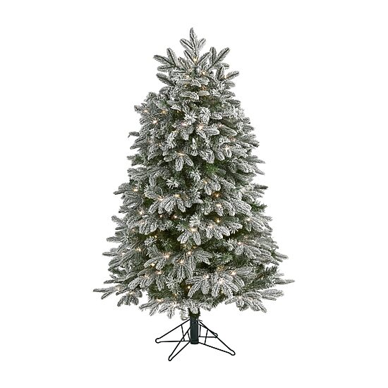 Nearly Natural Flocked Faux 5 Foot Pre-Lit Fir Christmas Tree
