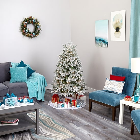 Nearly Natural Flocked Faux 5 Foot Pre-Lit Fir Christmas Tree