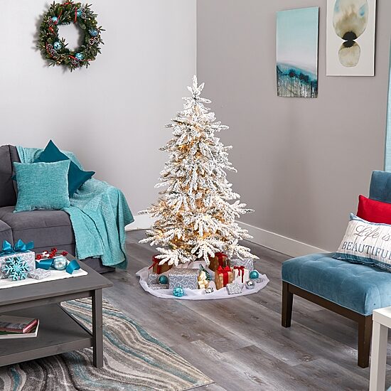Nearly Natural Flocked Faux 5 Foot Pre-Lit Fir Christmas Tree