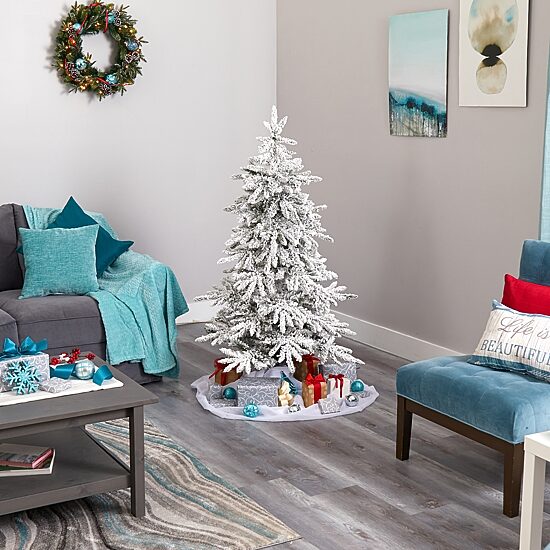 Nearly Natural Flocked Faux 5 Foot Pre-Lit Fir Christmas Tree