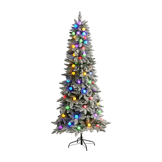 Nearly Natural Flocked Mountain Faux 6 1/2 Foot Pre-Lit Fir Christmas Tree