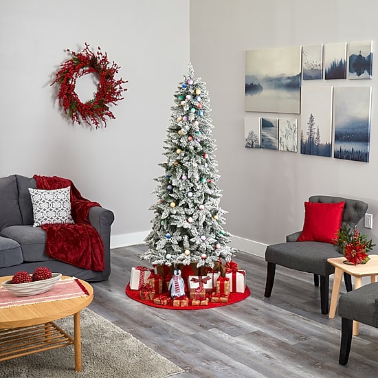 Nearly Natural Flocked Mountain Faux 6 1/2 Foot Pre-Lit Fir Christmas Tree