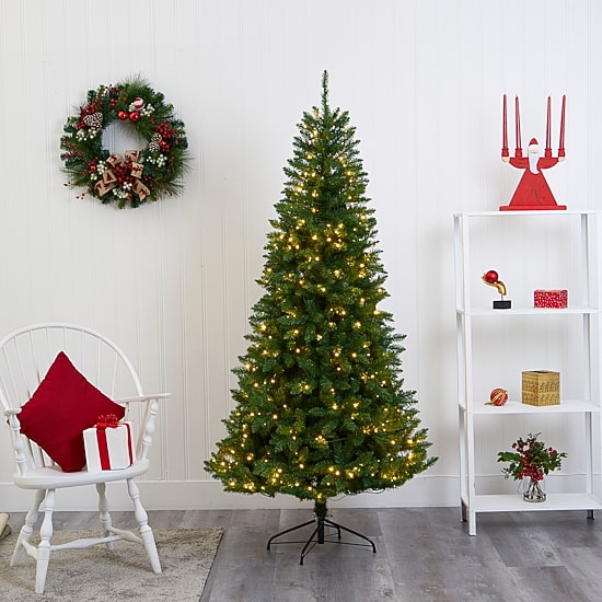 Nearly Natural Green Valley Faux 6 1/2 Foot Pre-Lit Fir Christmas Tree