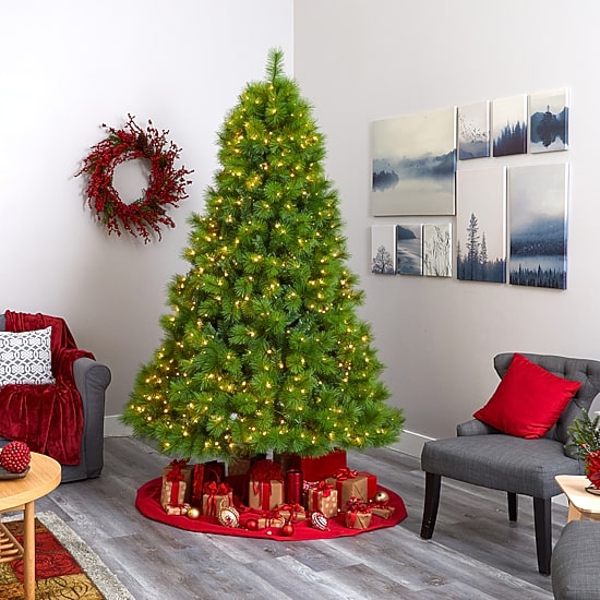 Nearly Natural Scotch Faux 7 1/2 Foot Pre-Lit Pine Christmas Tree