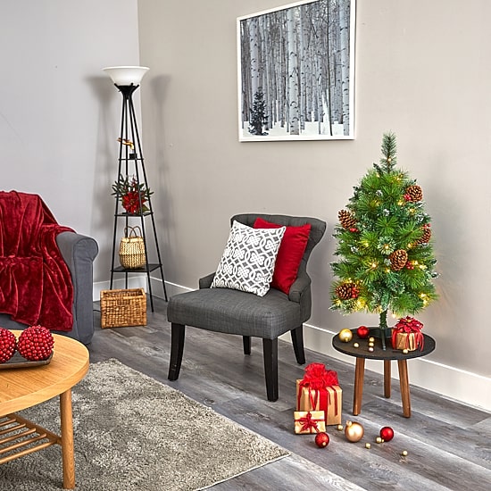 Nearly Natural Mixed Faux 3 Foot Pre-Lit Pine Christmas Tree