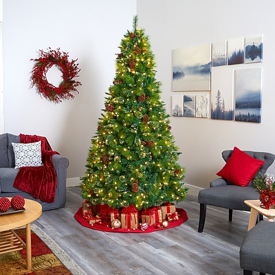 Nearly Natural Montana Mixed Faux 8 Foot Pre-Lit Pine Christmas Tree
