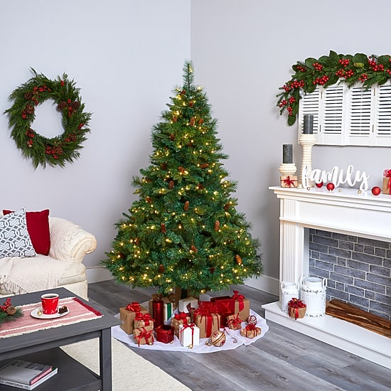 Nearly Natural Full Mixed 6 Foot Pre-Lit Pine Christmas Tree