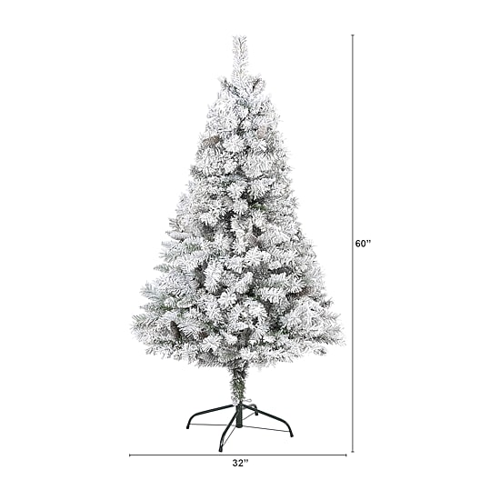 Nearly Natural Flocked White 5 Foot Pine Christmas Tree
