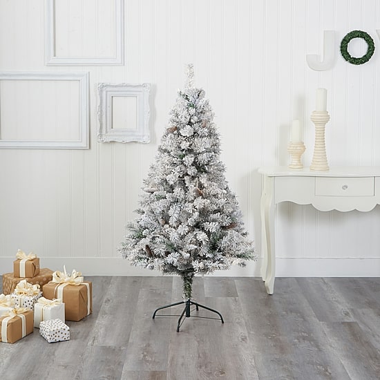 Nearly Natural Flocked White 5 Foot Pine Christmas Tree