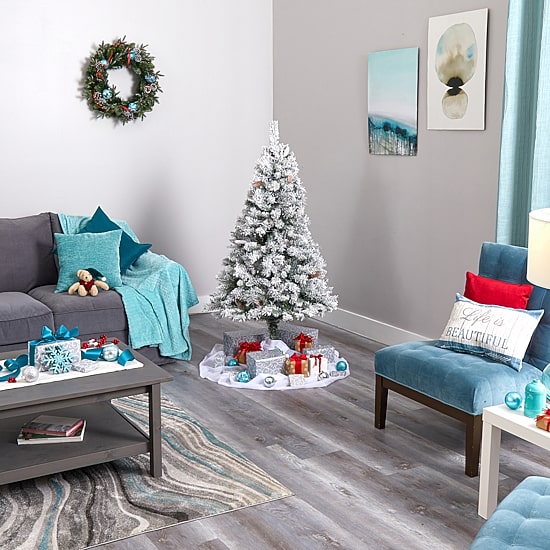 Nearly Natural Flocked White 5 Foot Pine Christmas Tree