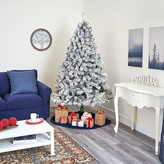 Nearly Natural Flocked White 6 Foot Pine Christmas Tree