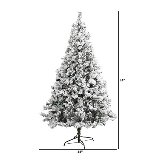 Nearly Natural Flocked White 7 Foot Pine Christmas Tree