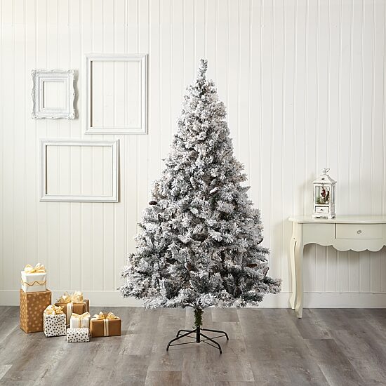 Nearly Natural Flocked White 7 Foot Pine Christmas Tree