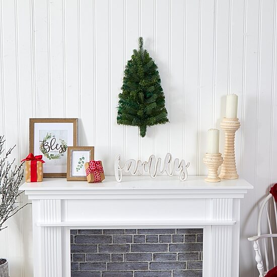 Nearly Natural Flat Back Wall Hanging Faux 2 Foot Pre-Lit Christmas Tree