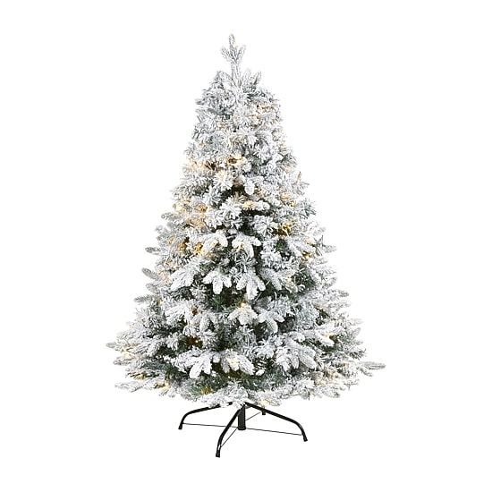 Nearly Natural Flocked Mixed 4 Foot Pre-Lit Pine Christmas Tree