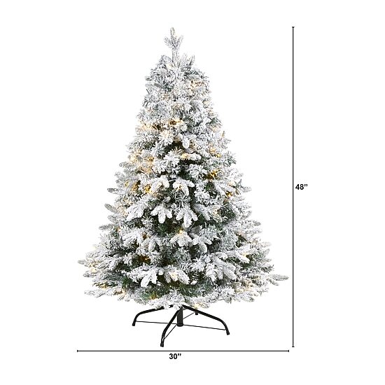 Nearly Natural Flocked Mixed 4 Foot Pre-Lit Pine Christmas Tree