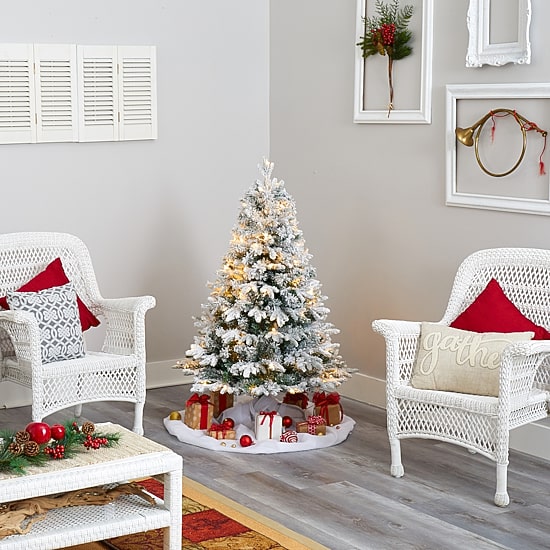 Nearly Natural Flocked Mixed 4 Foot Pre-Lit Pine Christmas Tree