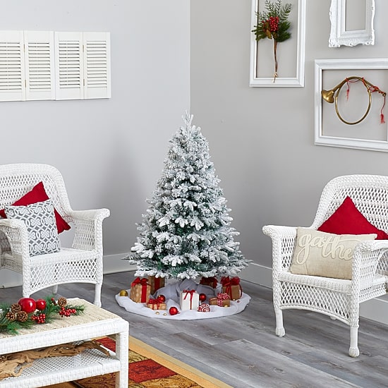 Nearly Natural Flocked Mixed 4 Foot Pre-Lit Pine Christmas Tree