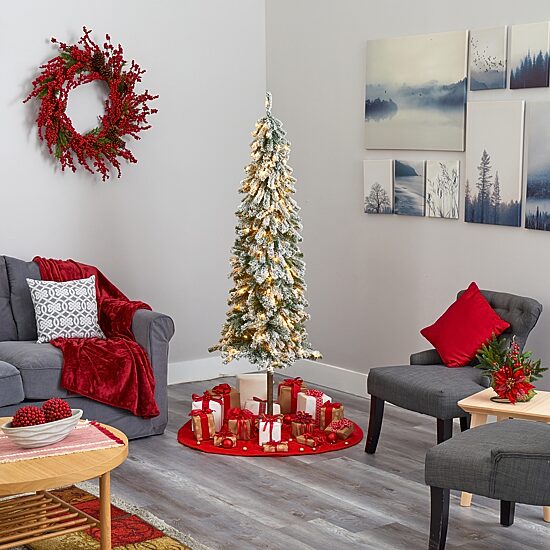 Nearly Natural Flocked 6 Foot Pre-Lit Christmas Tree