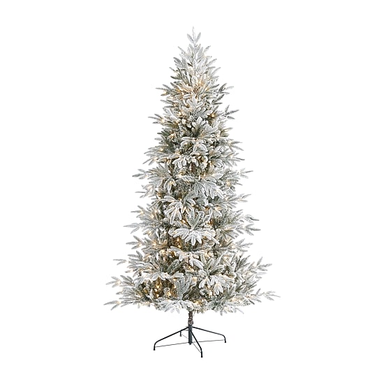 Nearly Natural Flocked 7 1/2 Foot Pre-Lit Spruce Christmas Tree