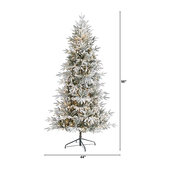 Nearly Natural Flocked 7 1/2 Foot Pre-Lit Spruce Christmas Tree